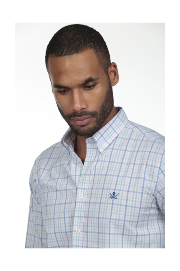 Camisa De Algodon Hombre The Time Of Bocha RV1COT Rosa-Azul-Verde