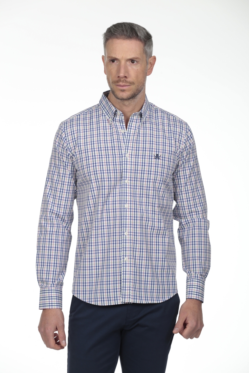 Camisa De Algodon Hombre The Time Of Bocha RV1COT Azul-Rojo