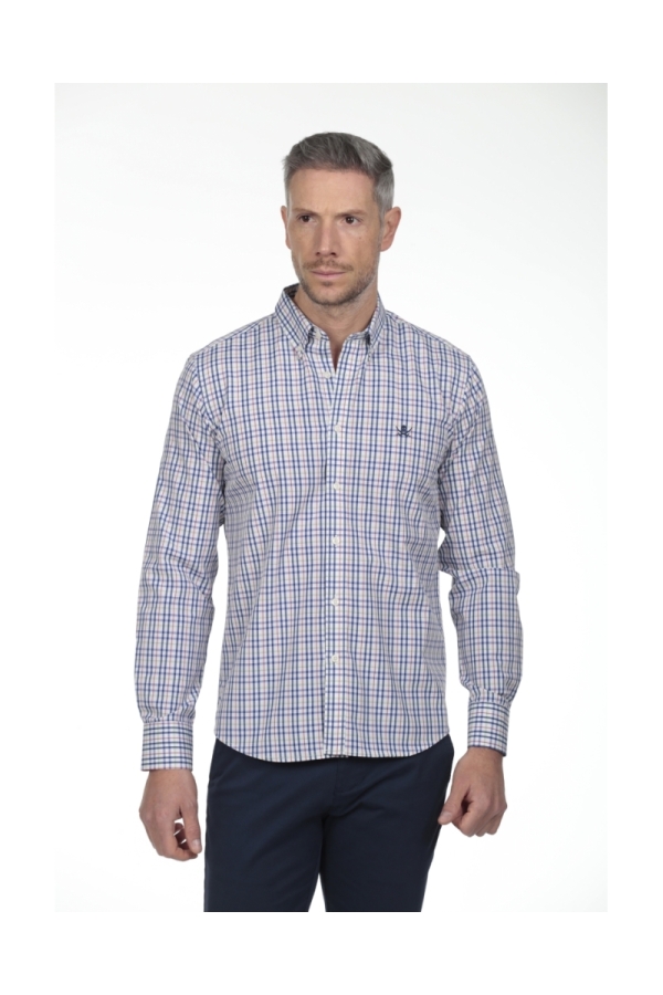 Camisa De Algodon Hombre The Time Of Bocha RV1COT Azul-Rojo