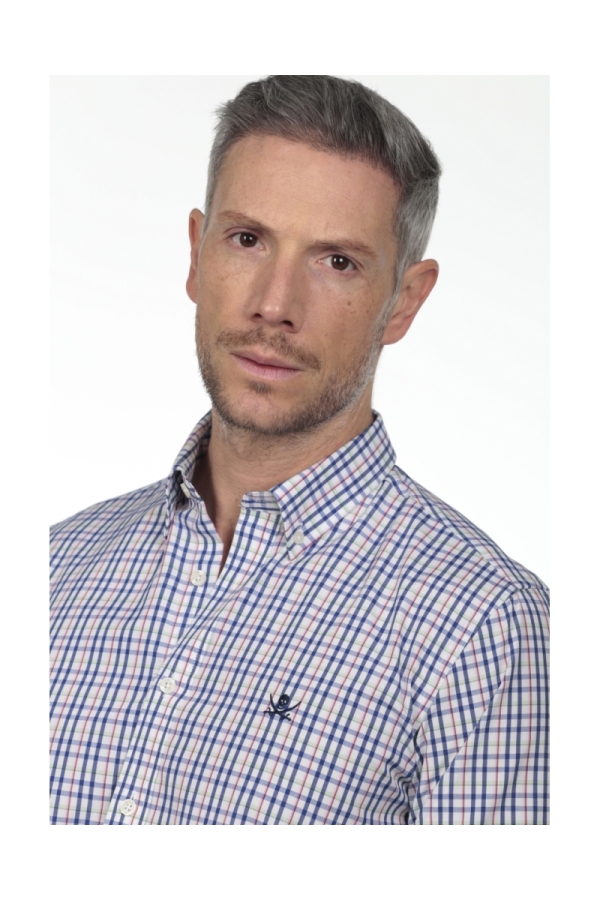 Camisa De Algodon Hombre The Time Of Bocha RV1COT Azul-Rojo