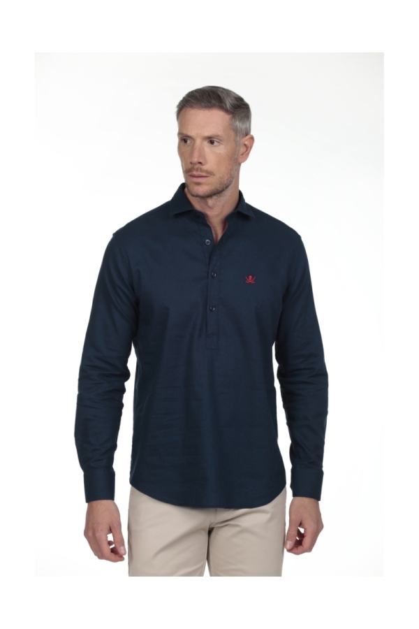 Camisa Lino Polera Hombre The Time Of Bocha RV1POL Marino