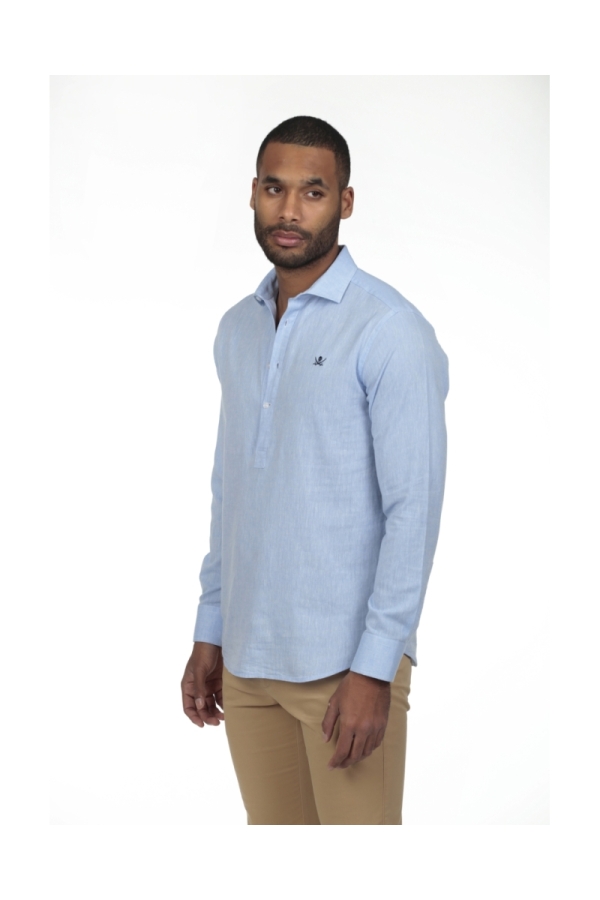 Camisa Lino Polera Hombre The Time Of Bocha RV1POL Celeste