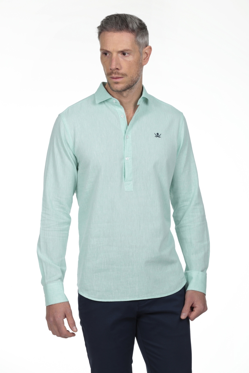 Camisa Lino Polera Hombre The Time Of Bocha RV1POL Verde Agua