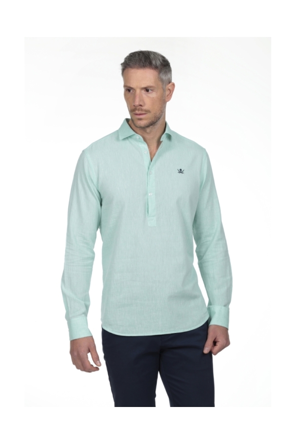 Camisa Lino Polera Hombre The Time Of Bocha RV1POL Verde Agua