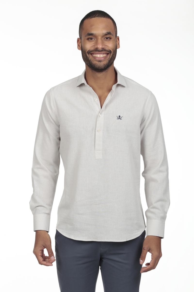 Camisa Lino Polera Hombre The Time Of Bocha RV1POL Gris