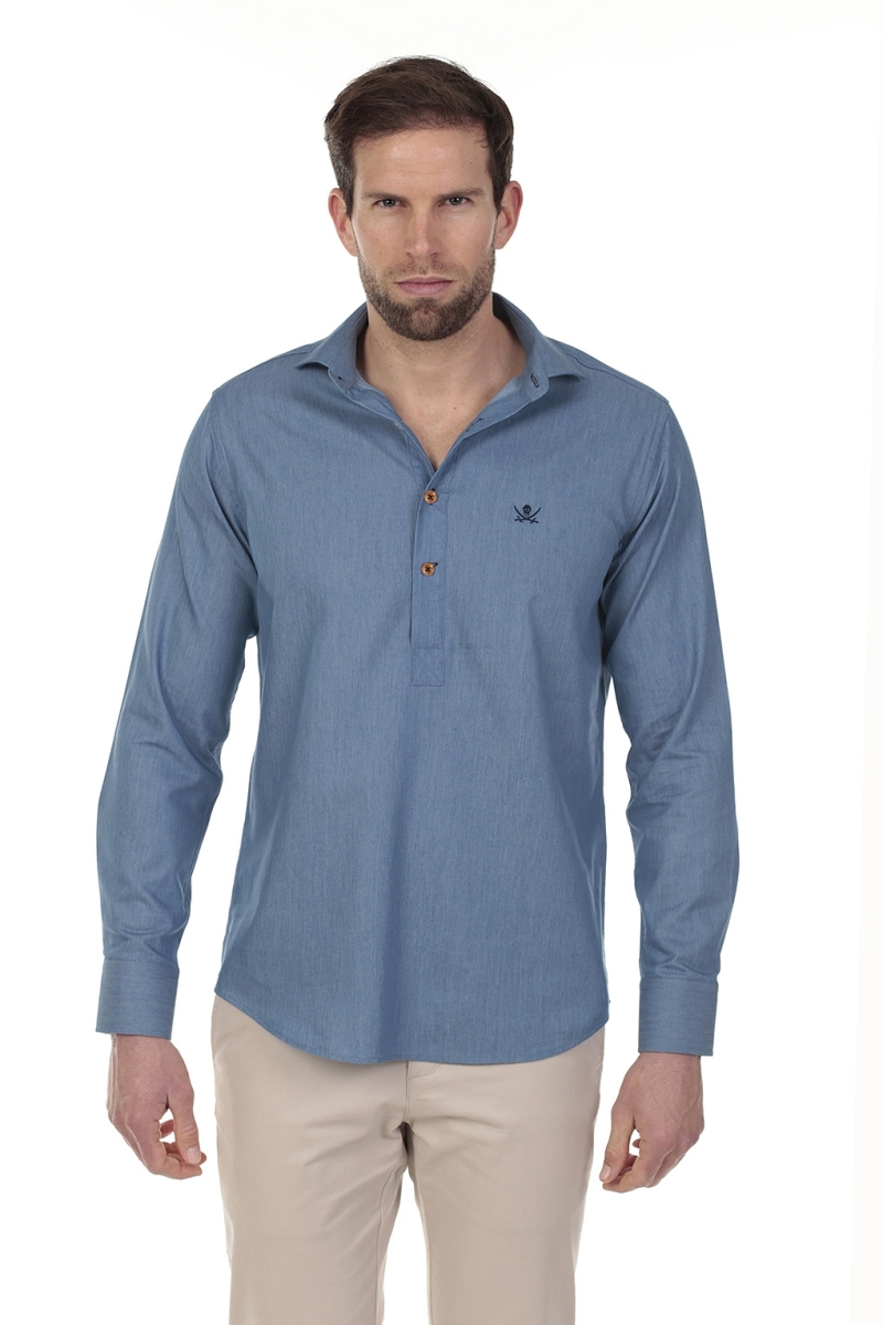 Camisa Polera Jeans Hombre The Time Of Bocha RV1POL-JEANS Azul Medio
