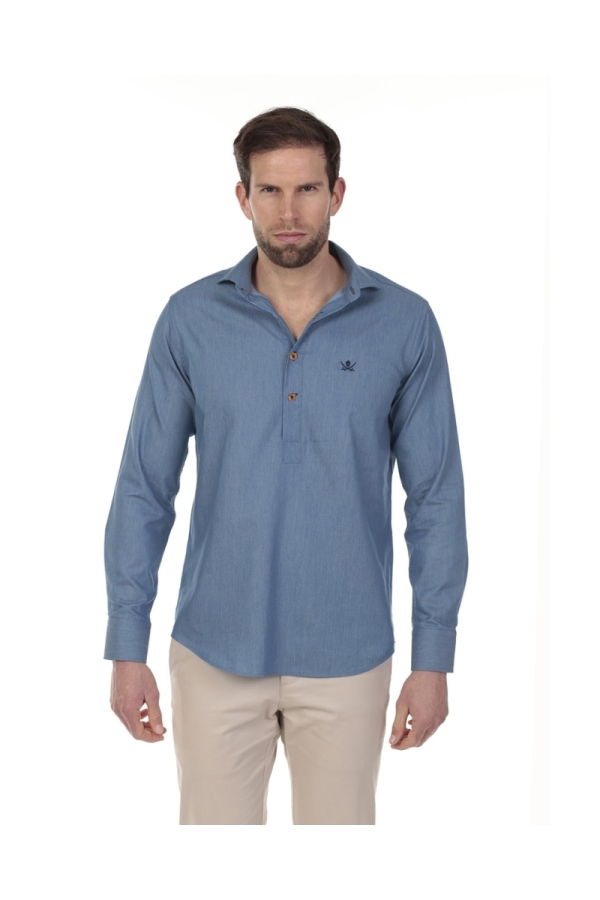 Camisa Polera Jeans Hombre The Time Of Bocha RV1POL-JEANS Azul Medio