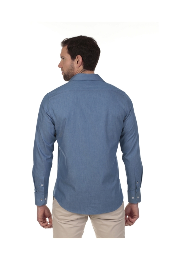 Camisa Polera Jeans Hombre The Time Of Bocha RV1POL-JEANS Azul Medio