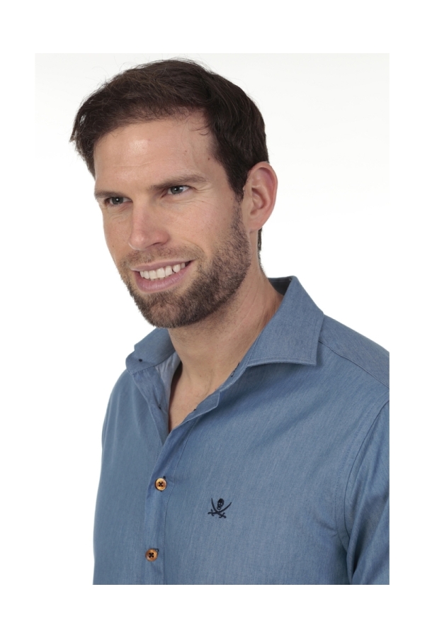 Camisa Polera Jeans Hombre The Time Of Bocha RV1POL-JEANS Azul Medio