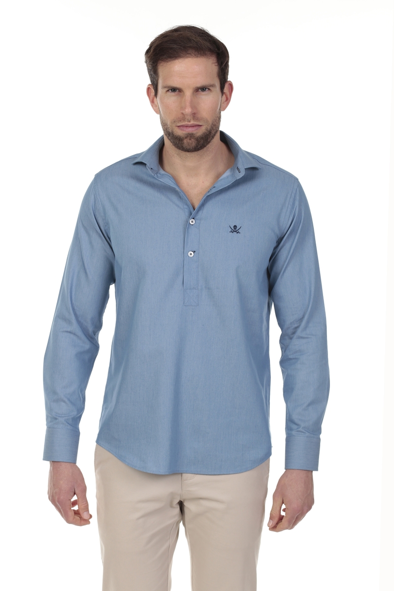 Camisa Polera Jeans Hombre The Time Of Bocha RV1POL-JEANS Azul Medio