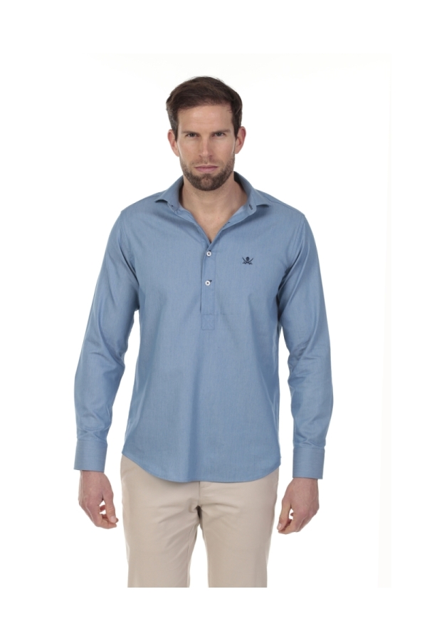 Camisa Polera Jeans Hombre The Time Of Bocha RV1POL-JEANS Azul Medio