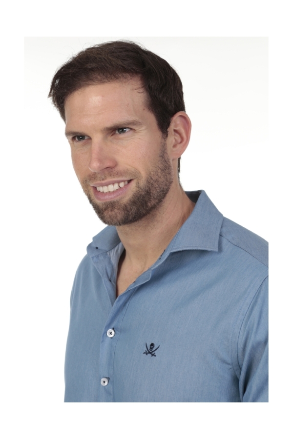 Camisa Polera Jeans Hombre The Time Of Bocha RV1POL-JEANS Azul Medio