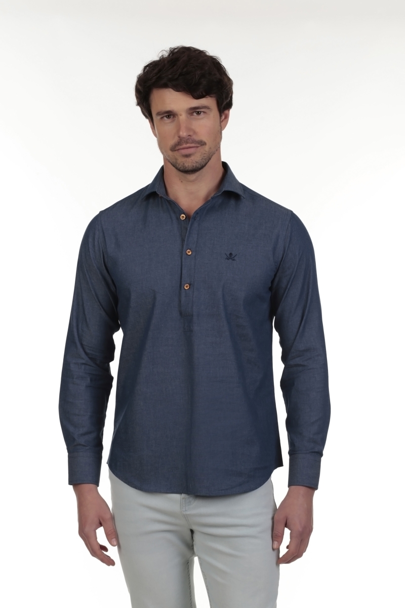 Camisa Polera Jeans Hombre The Time Of Bocha RV1POL-JEANS Azul Claro