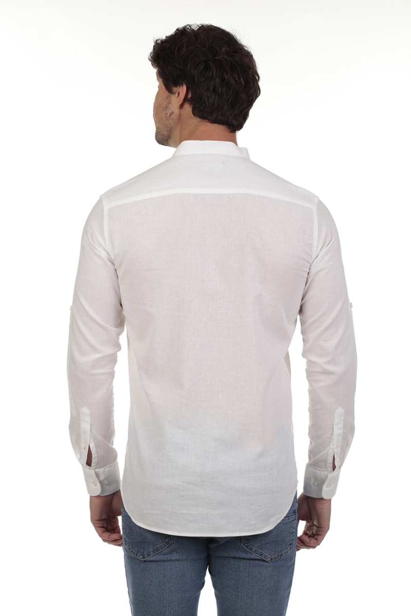 Camisa Lino Cuello Mao Hombre The Time Of Bocha RV1MAO Blanco 2