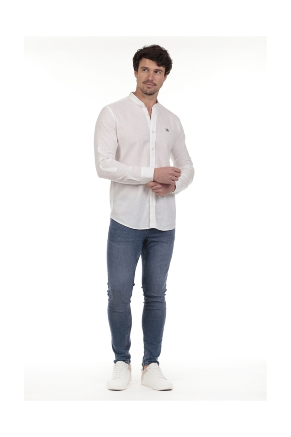 Camisa Lino Cuello Mao Hombre The Time Of Bocha RV1MAO Blanco