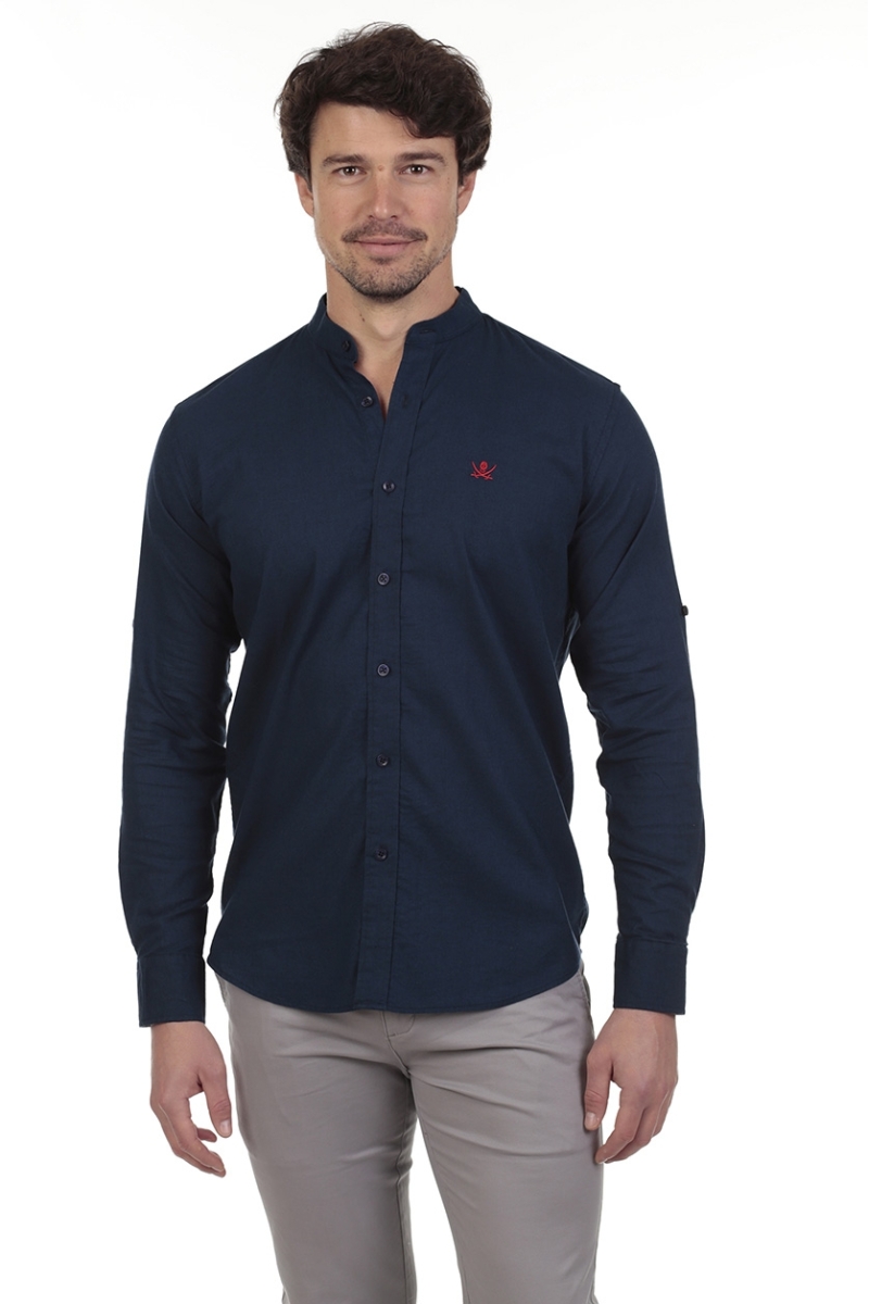 Camisa Lino Cuello Mao Hombre The Time Of Bocha RV1MAO Marino