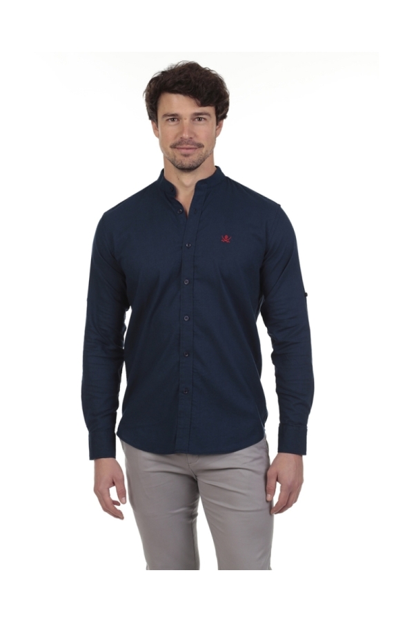 Camisa Lino Cuello Mao Hombre The Time Of Bocha RV1MAO Marino