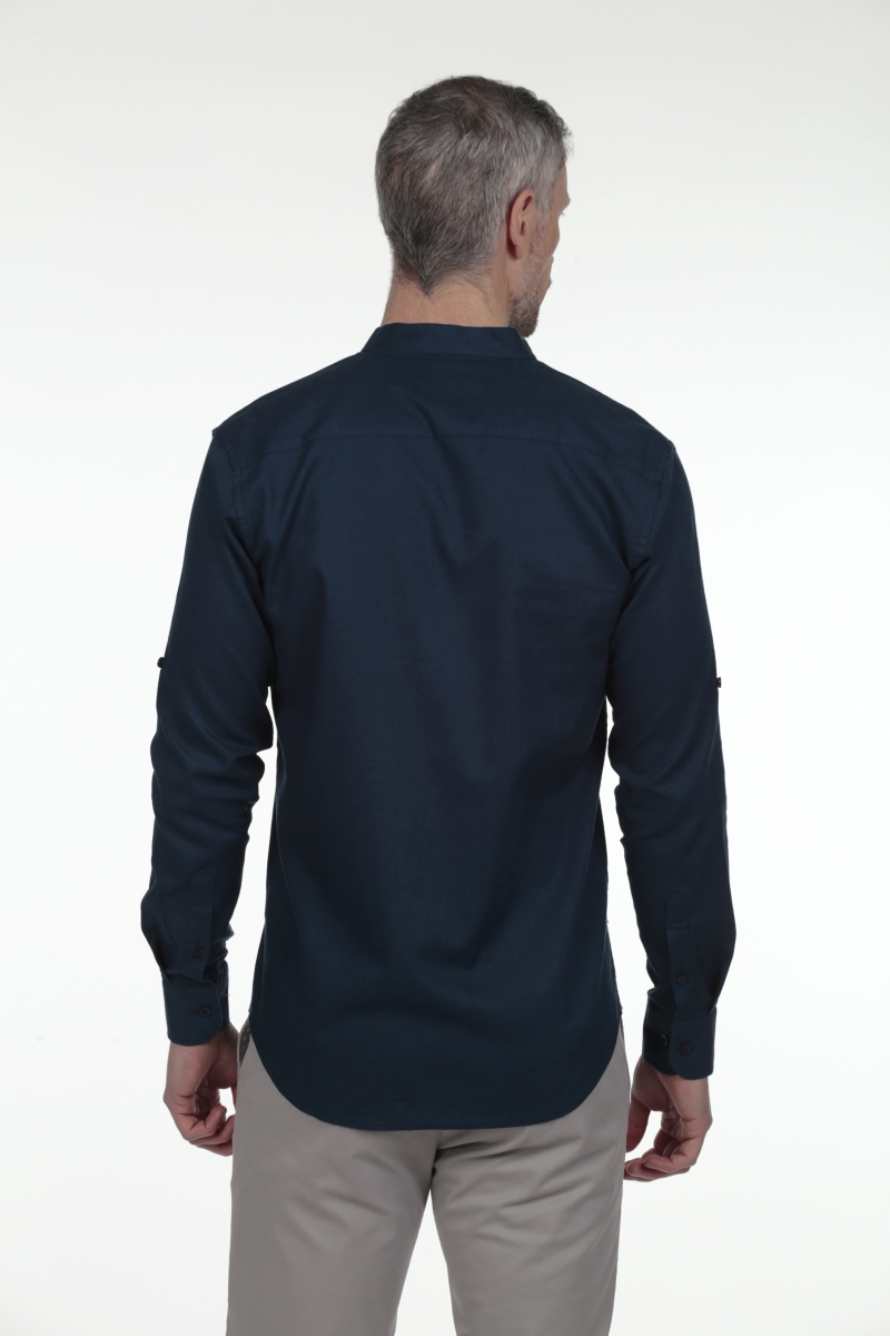 Camisa Lino Cuello Mao Hombre The Time Of Bocha RV1MAO Marino 2