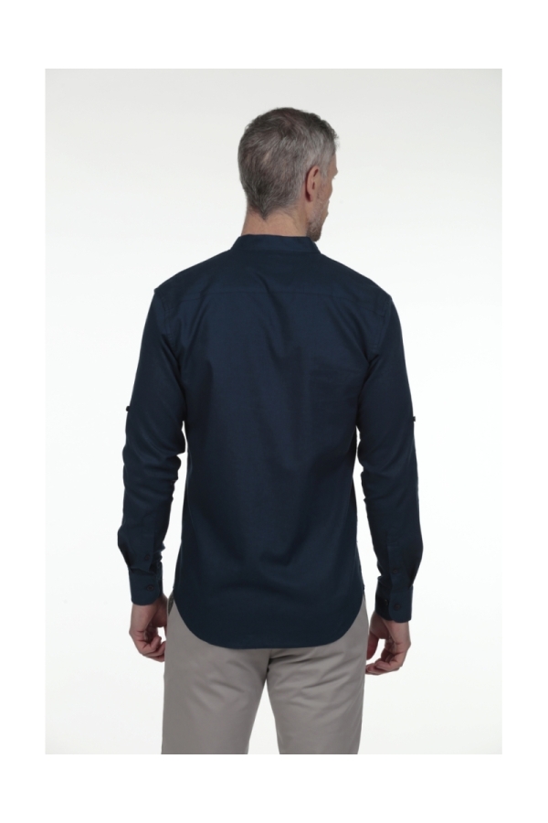 Camisa Lino Cuello Mao Hombre The Time Of Bocha RV1MAO Marino
