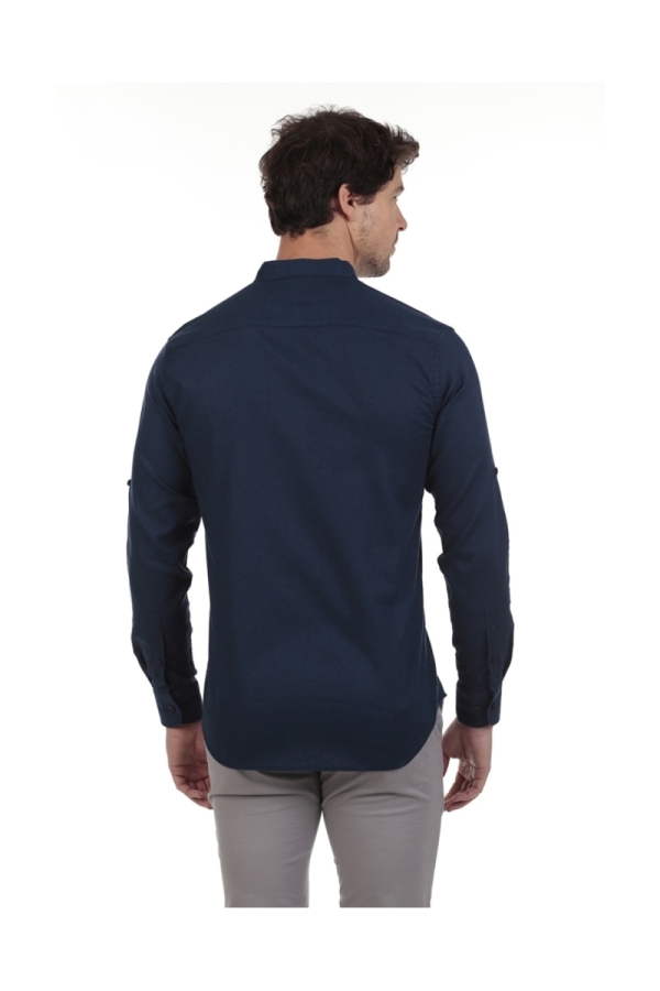 Camisa Lino Cuello Mao Hombre The Time Of Bocha RV1MAO Marino