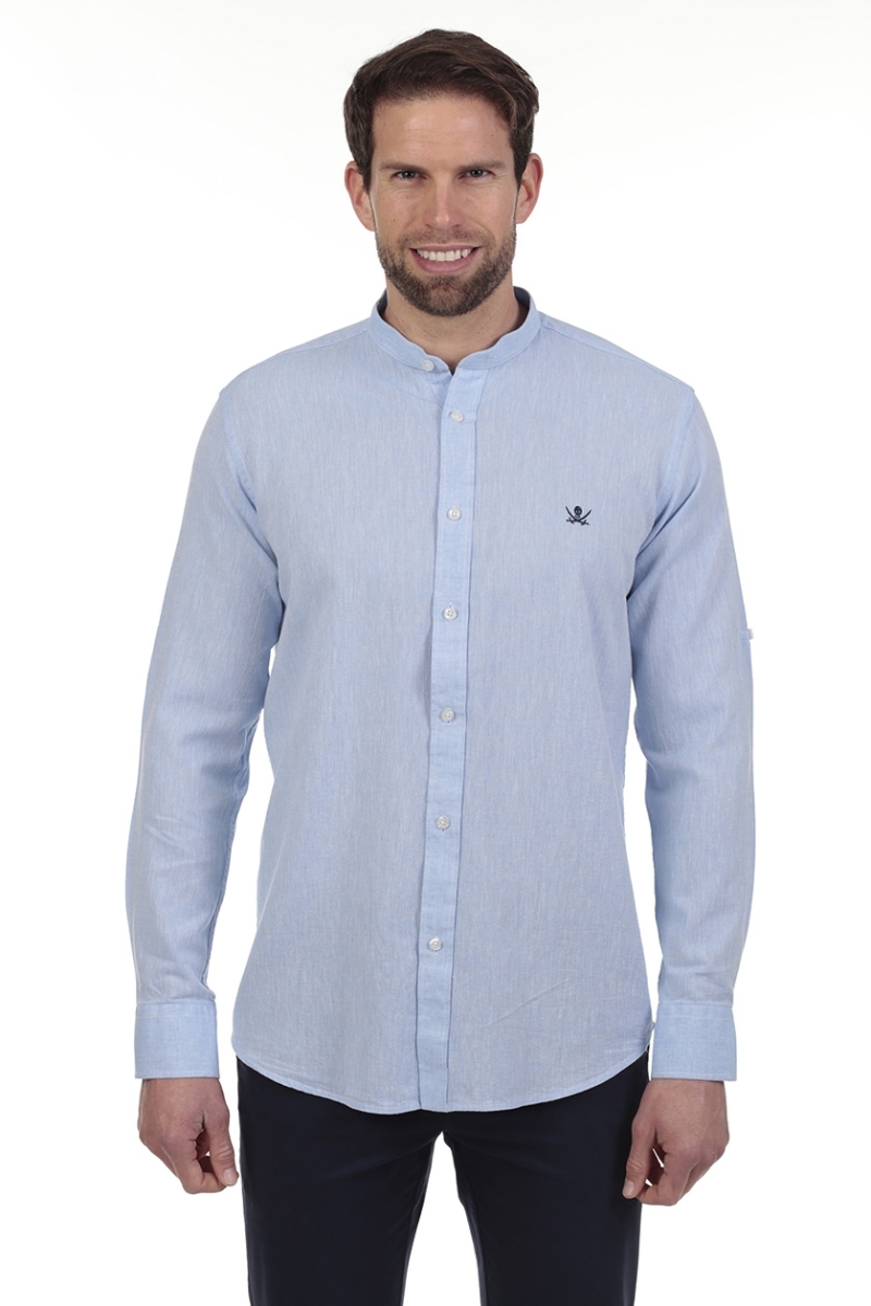 Camisa Lino Cuello Mao Hombre The Time Of Bocha RV1MAO Celeste