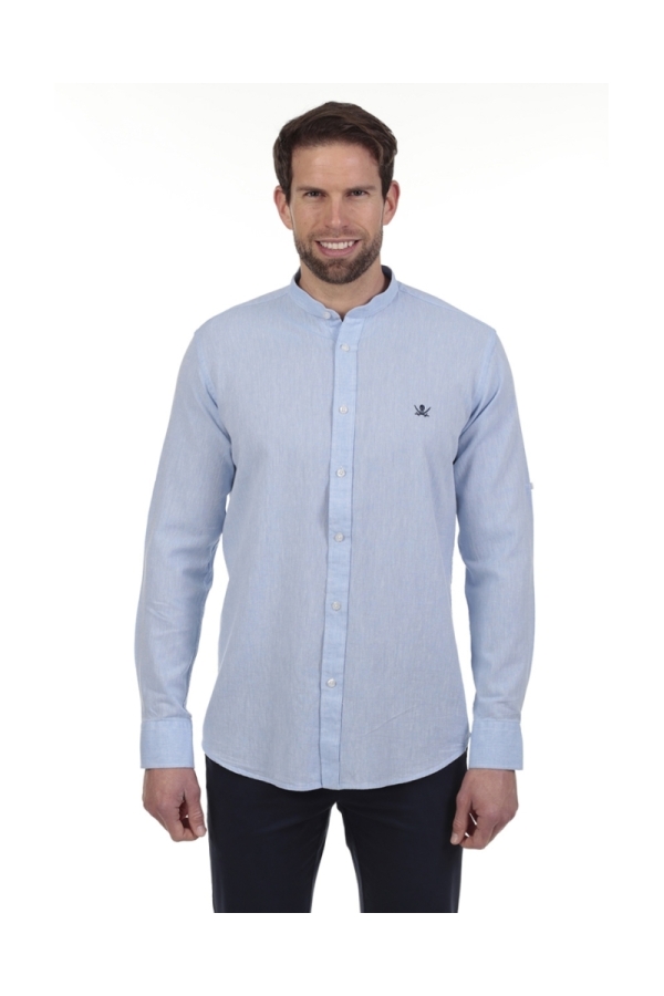 Camisa Lino Cuello Mao Hombre The Time Of Bocha RV1MAO Celeste