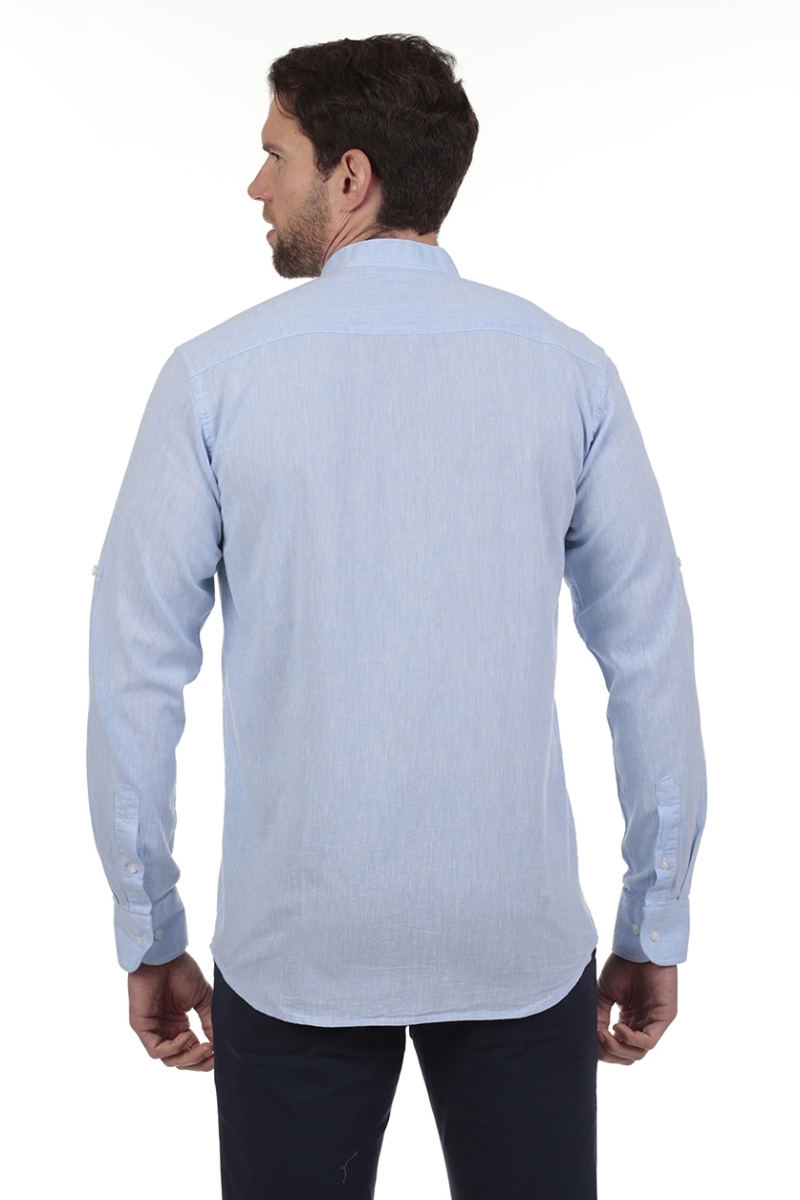 Camisa Lino Cuello Mao Hombre The Time Of Bocha RV1MAO Celeste 2
