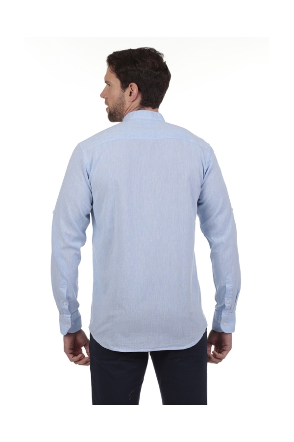 Camisa Lino Cuello Mao Hombre The Time Of Bocha RV1MAO Celeste