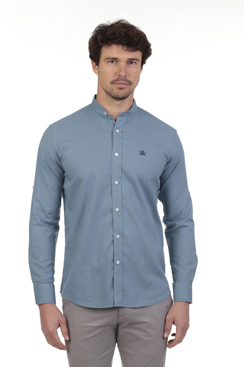 Camisa Lino Cuello Mao Hombre The Time Of Bocha RV1MAO Denim