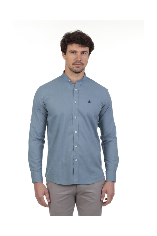 Camisa Lino Cuello Mao Hombre The Time Of Bocha RV1MAO Denim