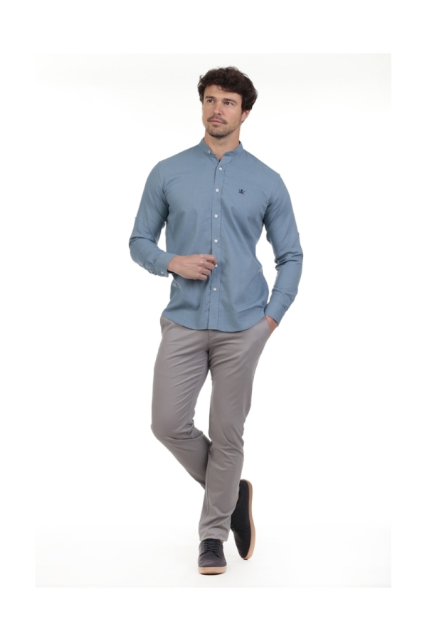 Camisa Lino Cuello Mao Hombre The Time Of Bocha RV1MAO Denim