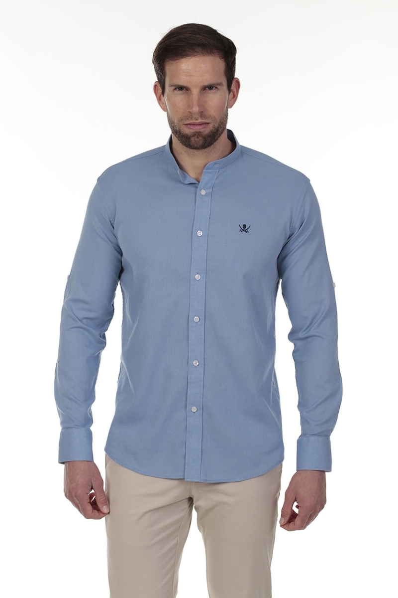 Camisa Lino Cuello Mao Hombre The Time Of Bocha RV1MAO Azul