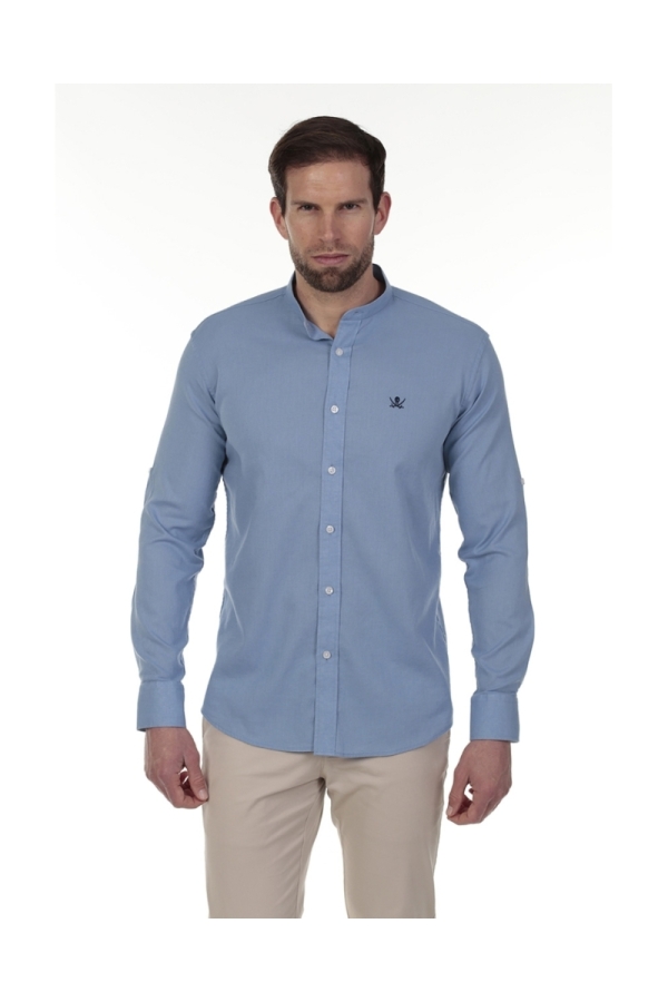 Camisa Lino Cuello Mao Hombre The Time Of Bocha RV1MAO Azul