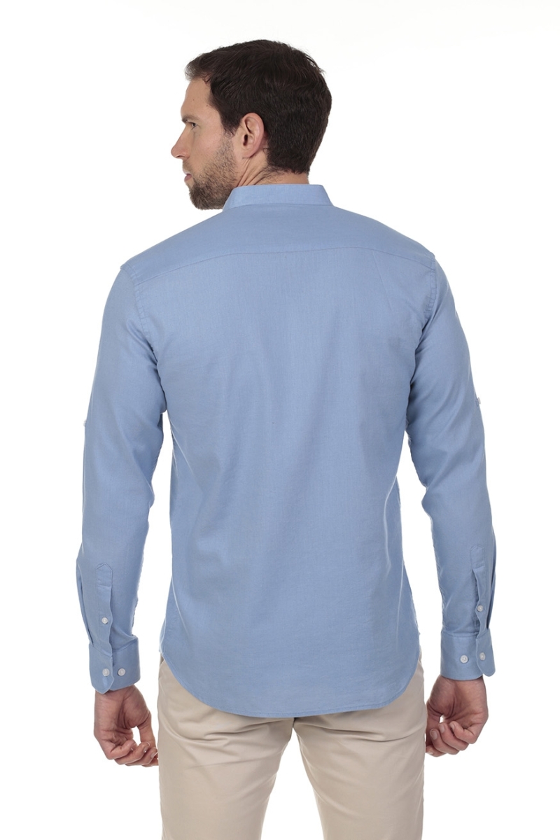 Camisa Lino Cuello Mao Hombre The Time Of Bocha RV1MAO Azul 2