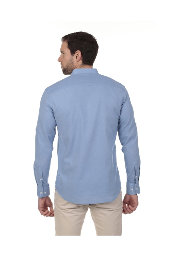 Camisa Lino Cuello Mao Hombre The Time Of Bocha RV1MAO Azul