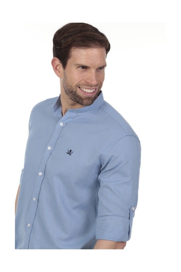 Camisa Lino Cuello Mao Hombre The Time Of Bocha RV1MAO Azul