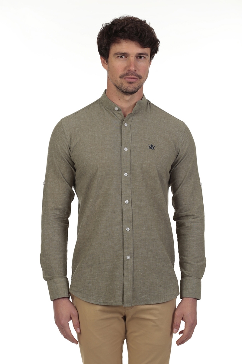 Camisa Lino Cuello Mao Hombre The Time Of Bocha RV1MAO Verde