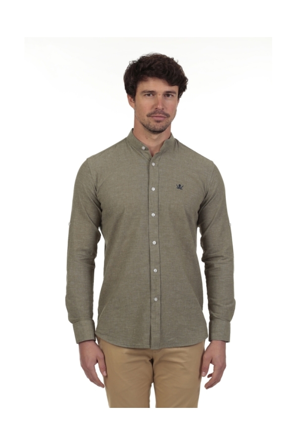 Camisa Lino Cuello Mao Hombre The Time Of Bocha RV1MAO Verde