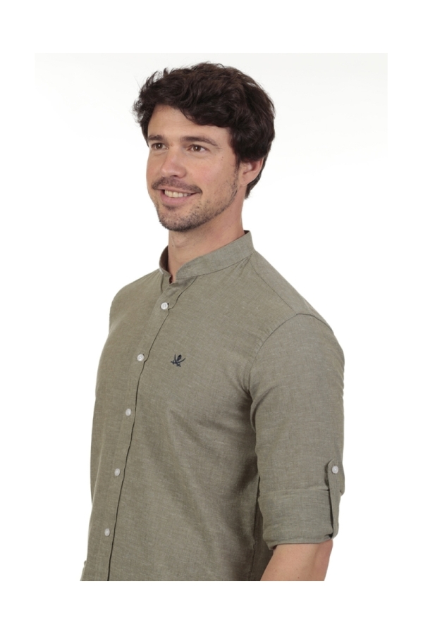 Camisa Lino Cuello Mao Hombre The Time Of Bocha RV1MAO Verde