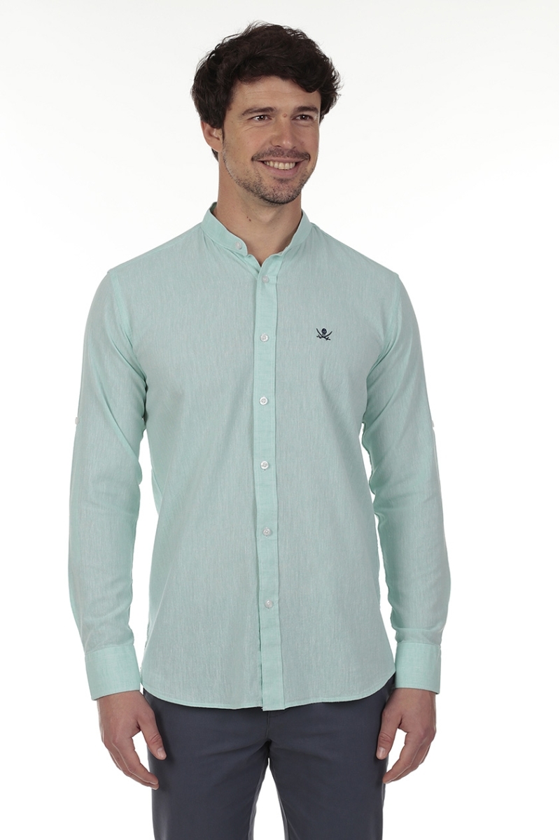 Camisa Lino Cuello Mao Hombre The Time Of Bocha RV1MAO Verde Agua