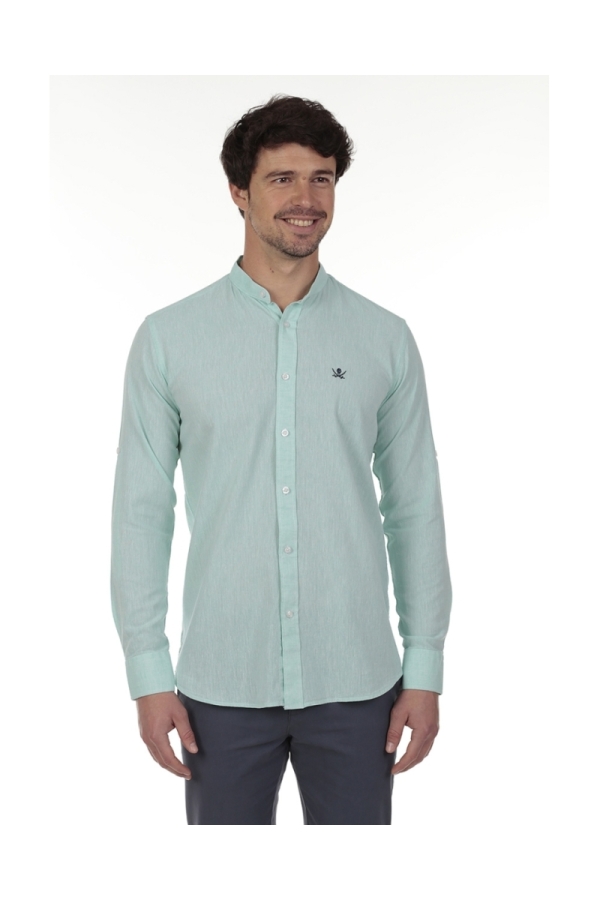 Camisa Lino Cuello Mao Hombre The Time Of Bocha RV1MAO Verde Agua