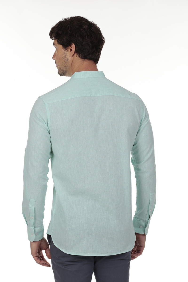 Camisa Lino Cuello Mao Hombre The Time Of Bocha RV1MAO Verde Agua 2