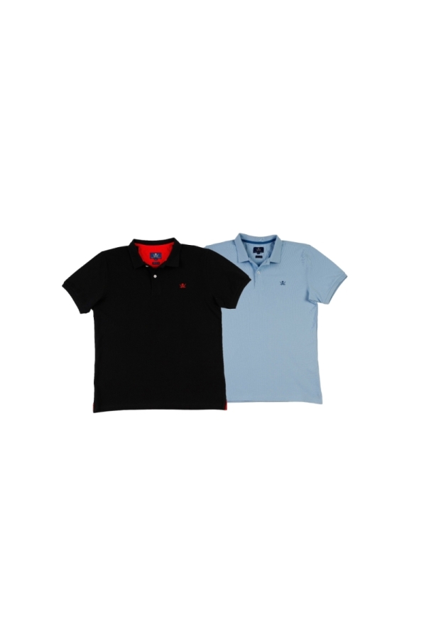 Pack 2 Polos Basicos Hombre The Time Of Bocha RV1PK.PL Negro-Celeste