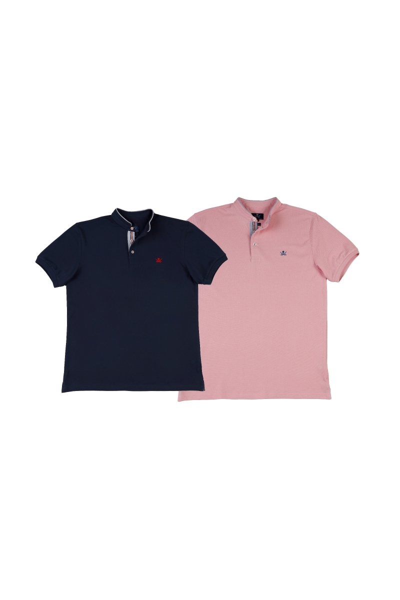 Pack 2 Polos Cuello Mao Hombre The Time Of Bocha RV1PK.PL Marino-Rosa