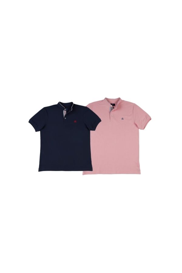 Pack 2 Polos Cuello Mao Hombre The Time Of Bocha RV1PK.PL Marino-Rosa