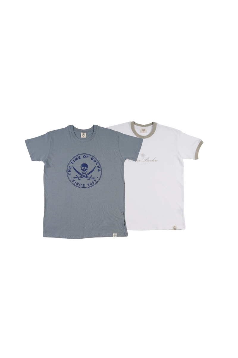 Pack 2  Camisetas Hombre The Time Of Bocha RV1PK.CM Azul.Vin-Blanco
