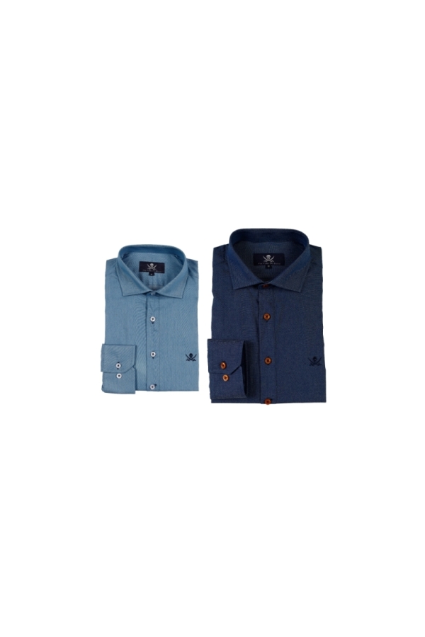 Pack 2  Camisas Poleras Hombre The Time Of Bocha RV1PK.CS Azul Medio-Azul Oscuro