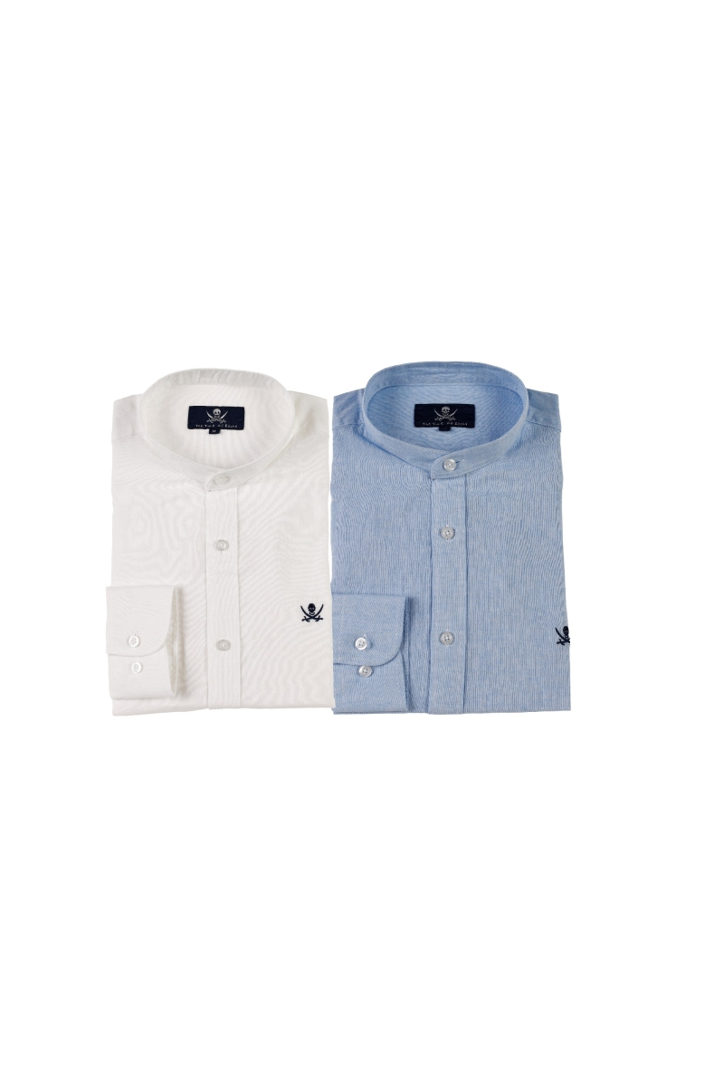 Pack 2 Camisas Cuello Mao Hombre The Time Of Bocha RV1PK.CS Blanco-Celeste