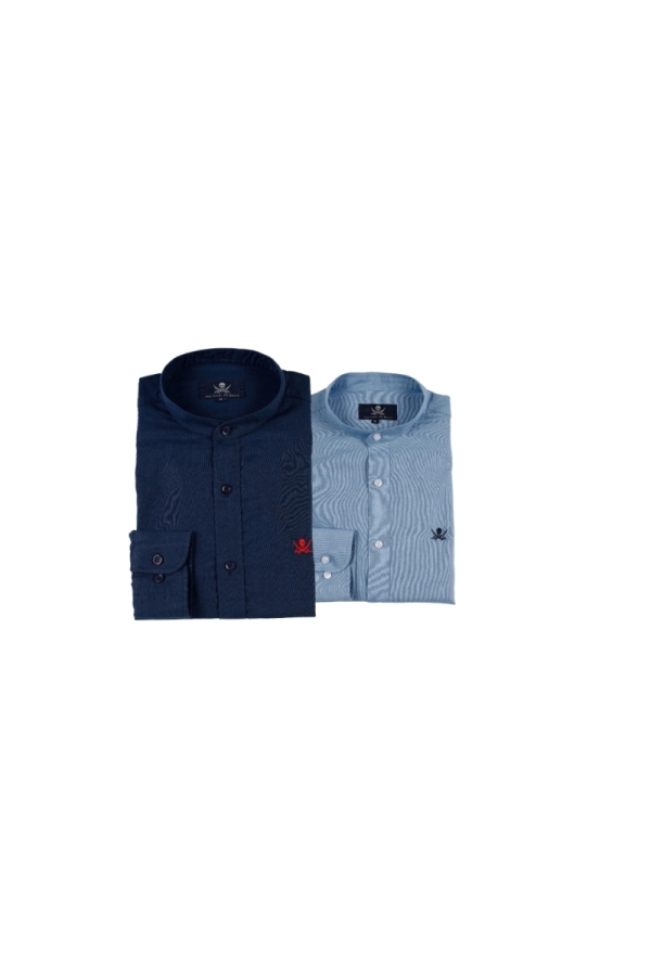 Pack 2 Camisas Cuello Mao Hombre The Time Of Bocha RV1PK.CS Marino-Azul